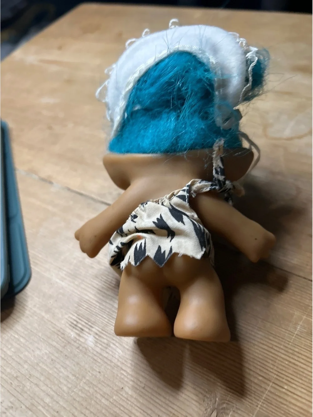 Vintage Troll Doll with Blue Hair and Animal Print Outfit